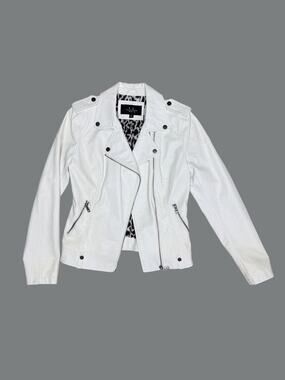 Coalition LA White Faux Leather Moto Biker Jacket Size Small